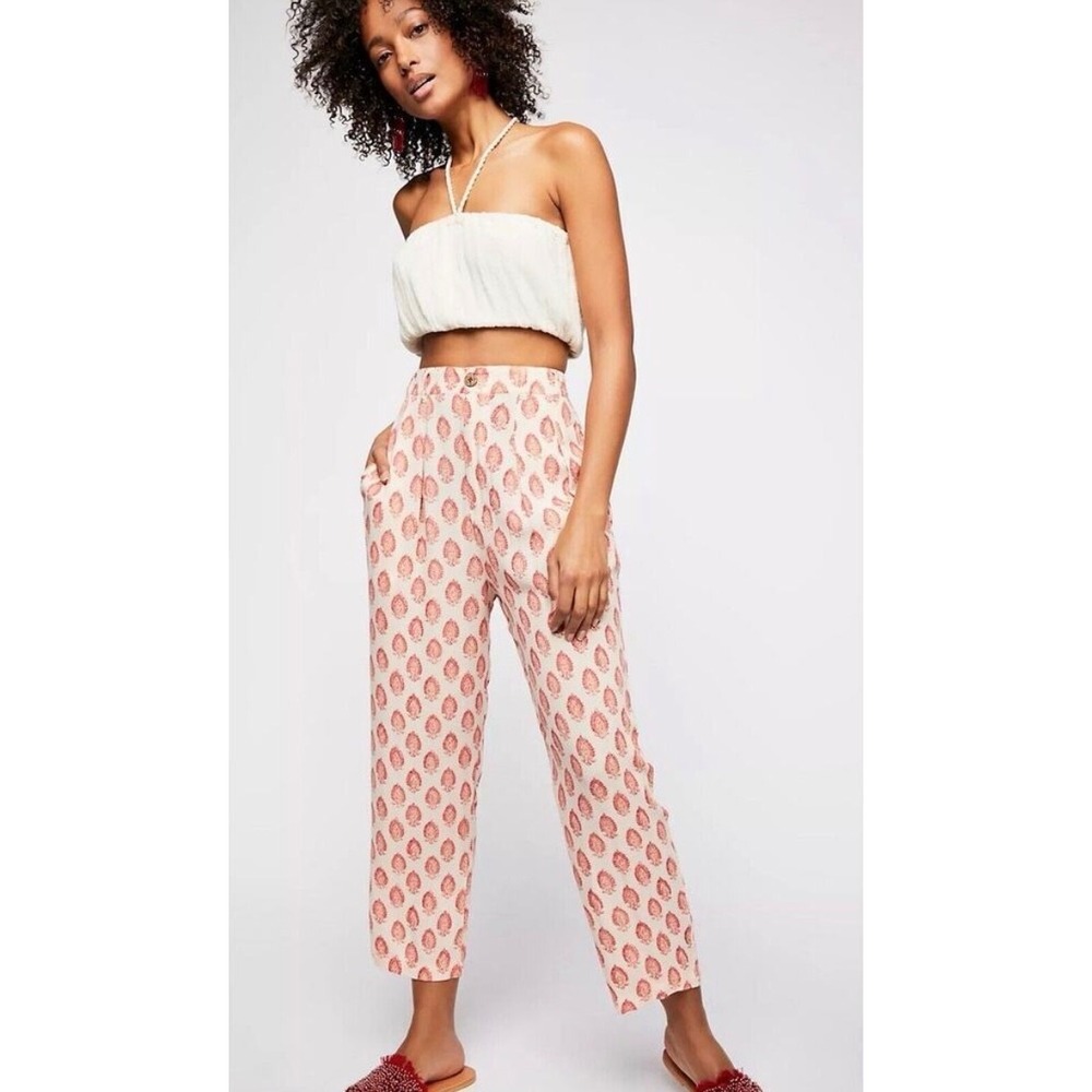 Free People Magdalene Women's Pleated High Rise Cropped Pants Trouser 12 Boho